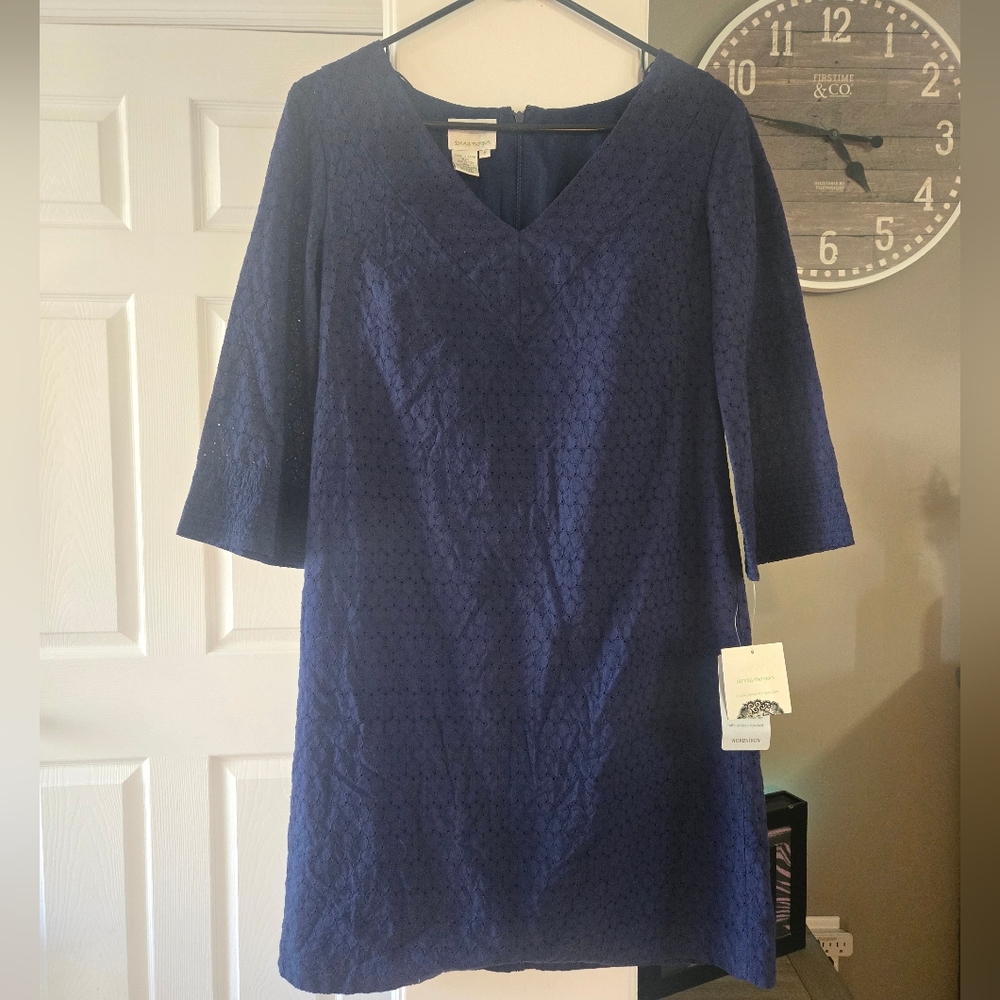 Donna Morgan Navy Eyelet Shift Dress